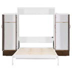 Lit escamotable Queen/Double avec placard, tiroirs et table - Lit mural pour petits espaces, blanc