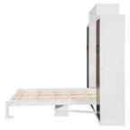 Lit escamotable Queen/Double avec placard, tiroirs et table - Lit mural pour petits espaces, blanc