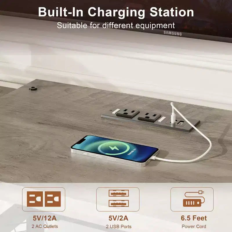 Grand meuble TV jusqu'à 75 pouces, centre de divertissement avec prise électrique et étagères de rangement ouvertes à 3 niveaux