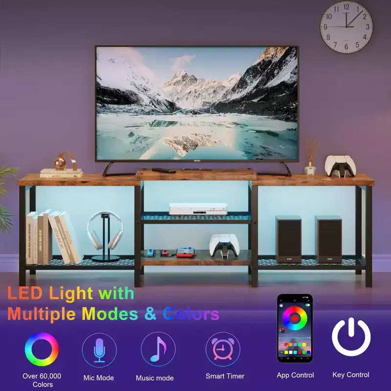Grand meuble TV jusqu'à 75 pouces, centre de divertissement avec prise électrique et étagères de rangement ouvertes à 3 niveaux