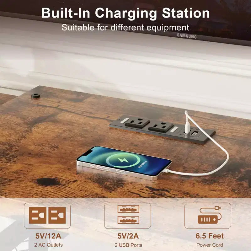 Grand meuble TV jusqu'à 75 pouces, centre de divertissement avec prise électrique et étagères de rangement ouvertes à 3 niveaux