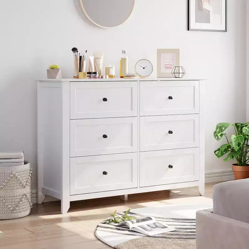 6 Chest of Drawer Dresser Storage Cabinet, Modern Wood Organizer TV Stand Console Table for Living Room, Entryway