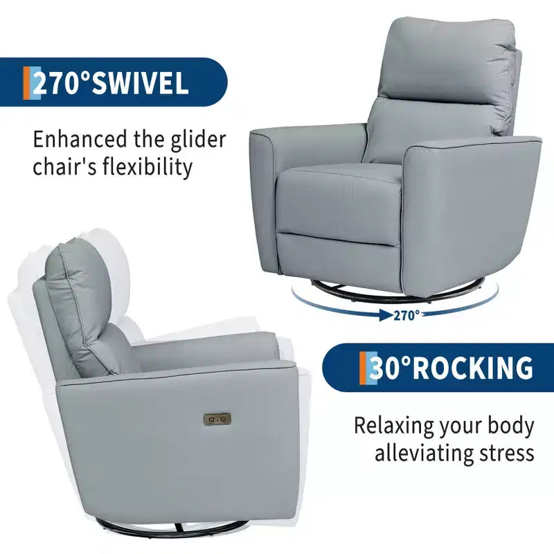 Fauteuil inclinable pivotant, fauteuil à bascule inclinable en cuir PU avec repose-pieds réglable et accoudoir incurvé, canapé inclinable moderne pour salon