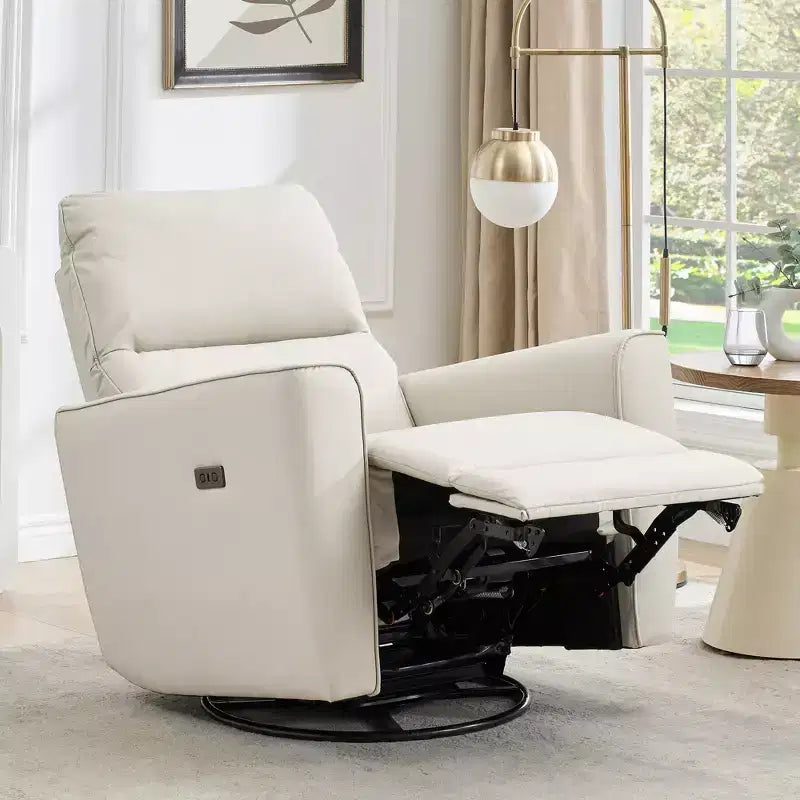 Fauteuil inclinable pivotant, fauteuil à bascule inclinable en cuir PU avec repose-pieds réglable et accoudoir incurvé, canapé inclinable moderne pour salon