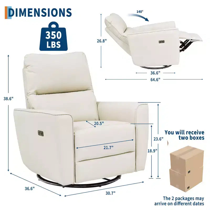 Fauteuil inclinable pivotant, fauteuil à bascule inclinable en cuir PU avec repose-pieds réglable et accoudoir incurvé, canapé inclinable moderne pour salon