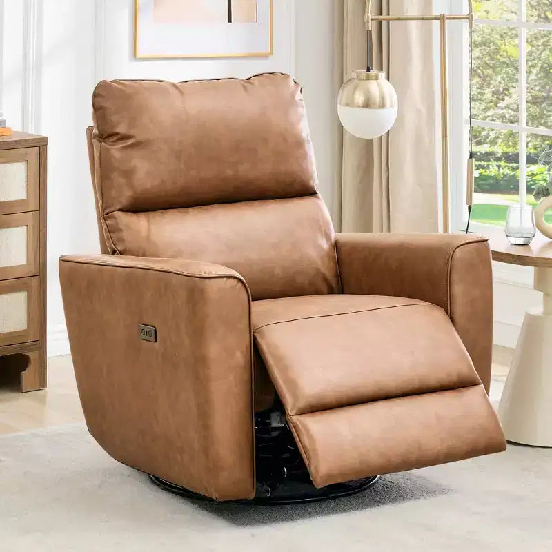 Fauteuil inclinable pivotant, fauteuil à bascule inclinable en cuir PU avec repose-pieds réglable et accoudoir incurvé, canapé inclinable moderne pour salon