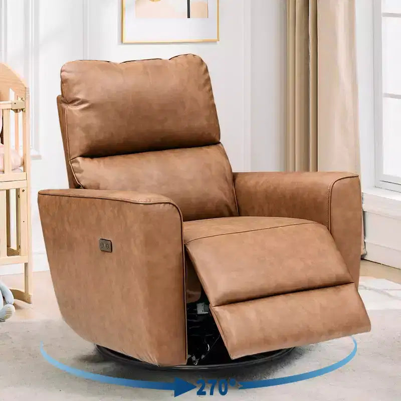 Fauteuil inclinable pivotant, fauteuil à bascule inclinable en cuir PU avec repose-pieds réglable et accoudoir incurvé, canapé inclinable moderne pour salon