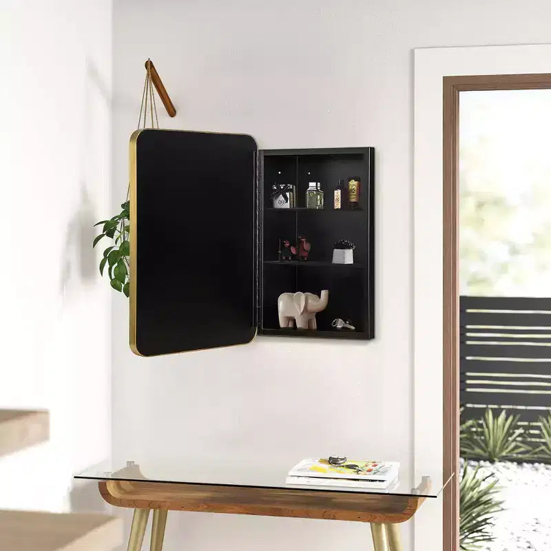 16 * 24 Inch Gold Rectangular Bathroom Medicine Cabinet With Mirror