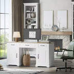 Bureau de 60 pouces avec tiroirs, bureau d'ordinateur de style ferme avec armoires de rangement, postes de travail en bois pour la maison, le bureau et l'étude