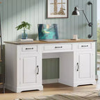 Bureau de 60 pouces avec tiroirs, bureau d'ordinateur de style ferme avec armoires de rangement, postes de travail en bois pour la maison, le bureau et l'étude