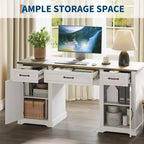 Bureau de 60 pouces avec tiroirs, bureau d'ordinateur de style ferme avec armoires de rangement, postes de travail en bois pour la maison, le bureau et l'étude