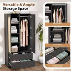 Penderie avec portes, Penderie armoire en rotin avec tiroirs et tringle à vêtements, Armoire avec étagères, Penderie en bois
