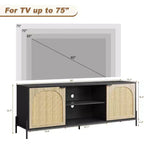 Meuble TV 65 pouces, meuble TV en rotin avec 2 portes et étagères ouvertes pour TV de 60 à 75 pouces