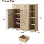 Meuble à chaussures avec portes et tiroirs, meuble à chaussures haut de 106,7 cm avec 3 étagères réglables, meuble de rangement à chaussures à 4 niveaux