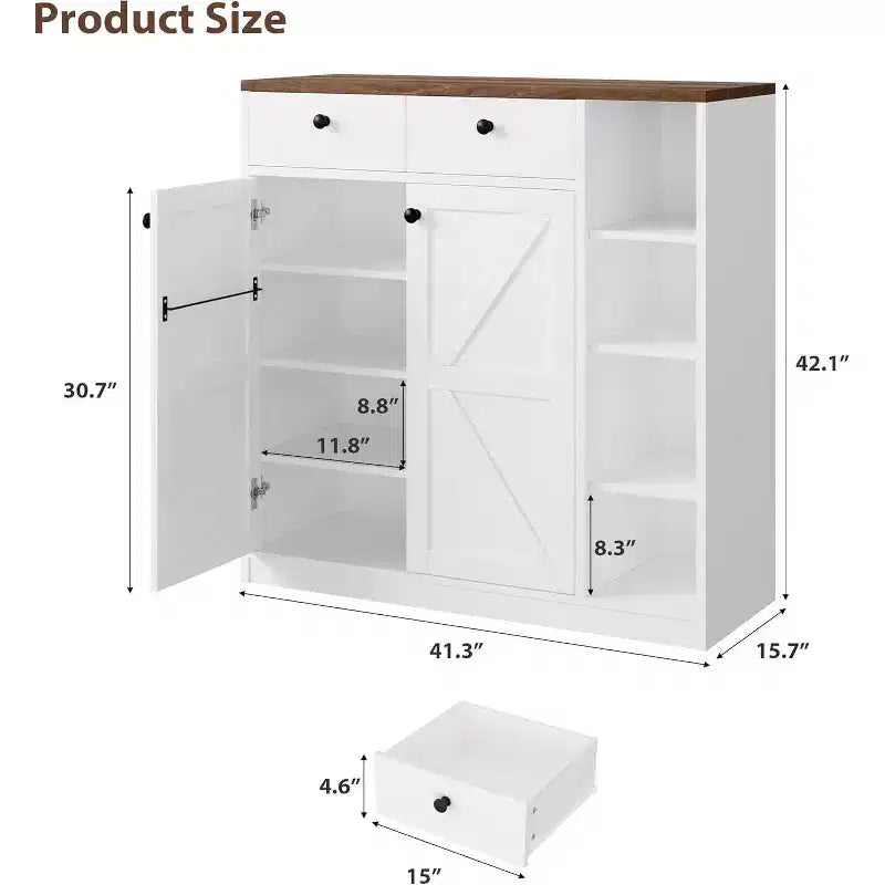 Meuble à chaussures avec portes et tiroirs, meuble à chaussures haut de 106,7 cm avec 3 étagères réglables, meuble de rangement à chaussures à 4 niveaux
