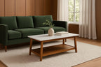 Teamson Home Kingston Coffee Table with Faux Marble Top and Storage Shelf, Walnut