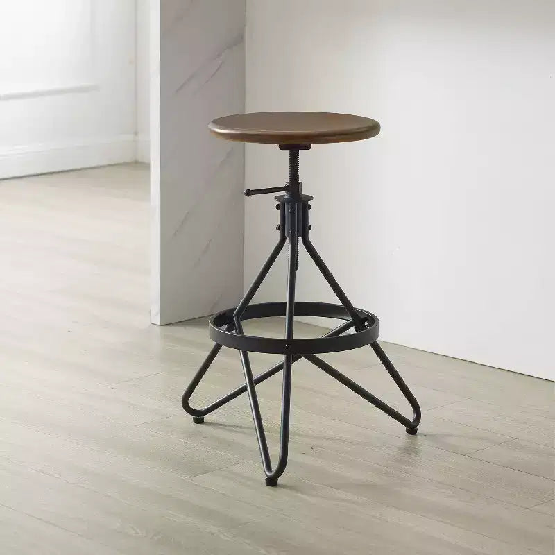 Tabouret de bar pivotant réglable en hauteur, brun/noir mat, structure en acier, style industriel-ferme, repose-pieds