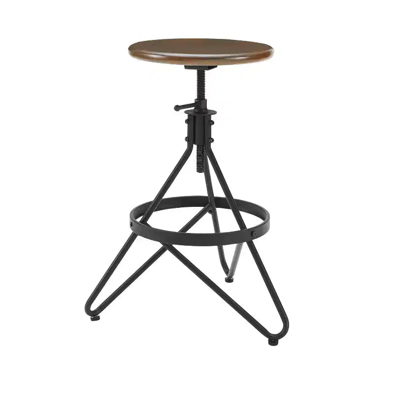 Tabouret de bar pivotant réglable en hauteur, brun/noir mat, structure en acier, style industriel-ferme, repose-pieds