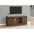 Meuble TV aspect bois recyclé pour téléviseurs jusqu'à 60 pouces avec portes coulissantes de style grange, marron, console média de style moderne-rustique