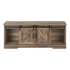 Meuble TV aspect bois recyclé pour téléviseurs jusqu'à 60 pouces avec portes coulissantes de style grange, marron, console média de style moderne-rustique