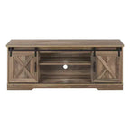 Meuble TV aspect bois recyclé pour téléviseurs jusqu'à 60 pouces avec portes coulissantes de style grange, marron, console média de style moderne-rustique