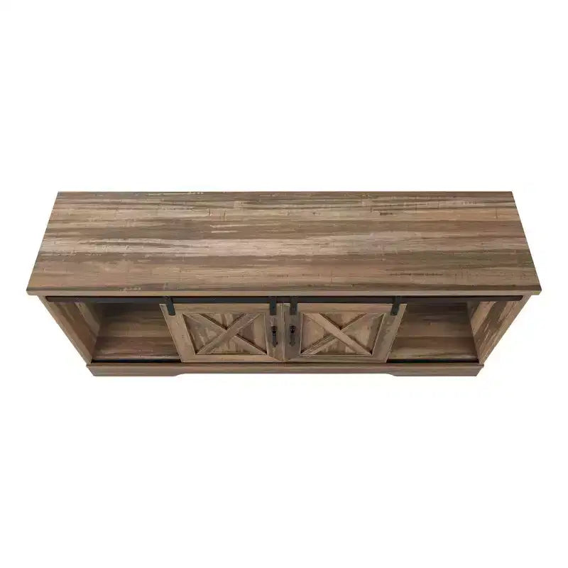 Meuble TV aspect bois recyclé pour téléviseurs jusqu'à 60 pouces avec portes coulissantes de style grange, marron, console média de style moderne-rustique