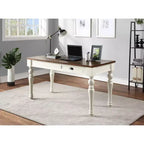 Bureau relevable ivoire/moka, style campagnard, hauteur réglable avec tiroir