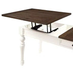 Bureau relevable ivoire/moka, style campagnard, hauteur réglable avec tiroir