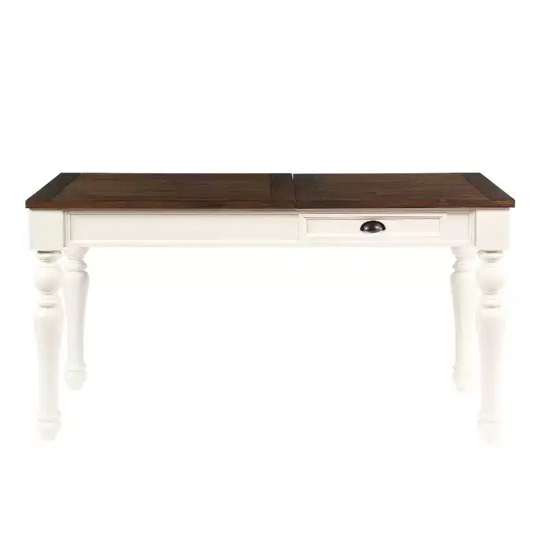 Bureau relevable ivoire/moka, style campagnard, hauteur réglable avec tiroir