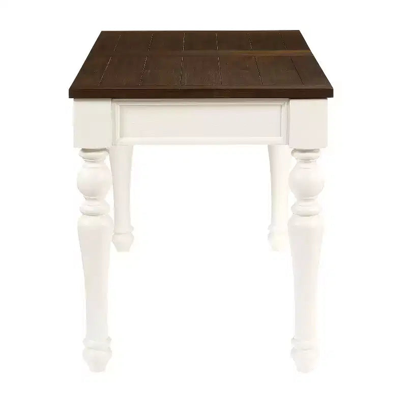 Bureau relevable ivoire/moka, style campagnard, hauteur réglable avec tiroir