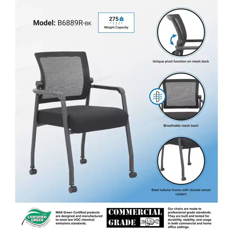 Chaise d'appoint 4 pieds maillée noire : Rembourrée, respirante, hauteur fixe