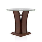 Gabriella Round Glass Top End Table Brown Cherry - HOMES: Inside + Out: Contemporary Pedestal, Tempered Top, Open Shelf