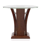 Table d'appoint ronde en verre, merisier brun, pied contemporain, dessus en verre trempé, étagère ouverte