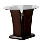 Table d'appoint ronde en verre, merisier brun, pied contemporain, dessus en verre trempé, étagère ouverte