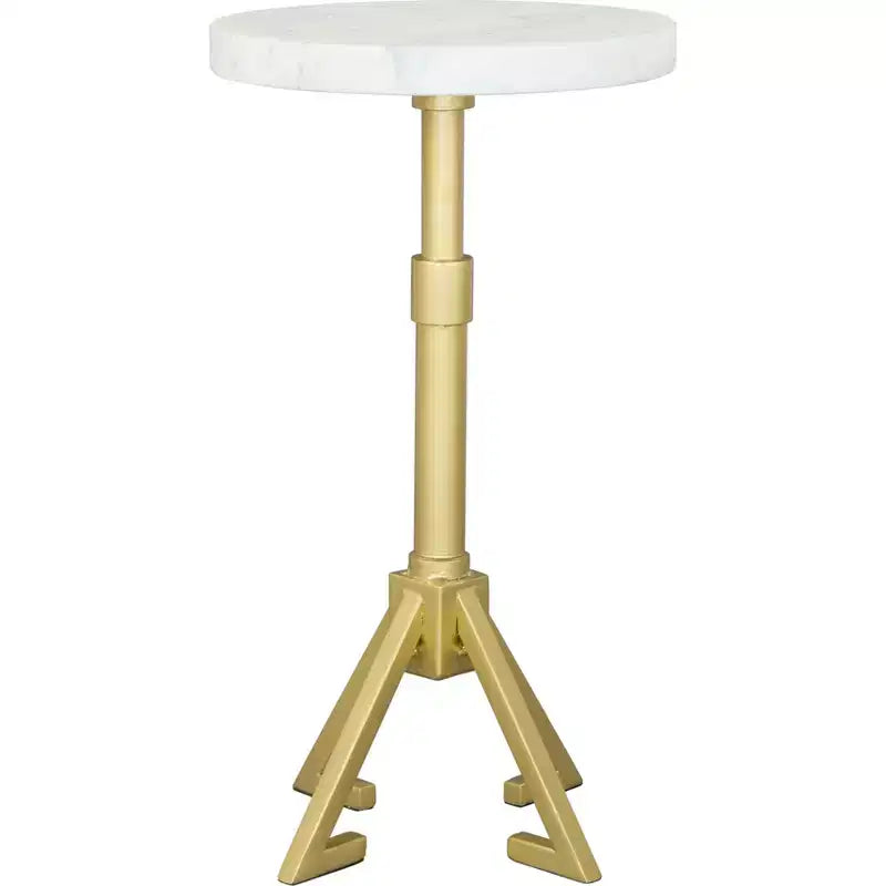 Table d'appoint Marbre Blanc, Cadre Rond en Fer Moderne, Finition Dorée, 56 cm Hauteur, 28 cm Largeur, Capacité 20 kg