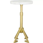 Table d'appoint Marbre Blanc, Cadre Rond en Fer Moderne, Finition Dorée, 56 cm Hauteur, 28 cm Largeur, Capacité 20 kg