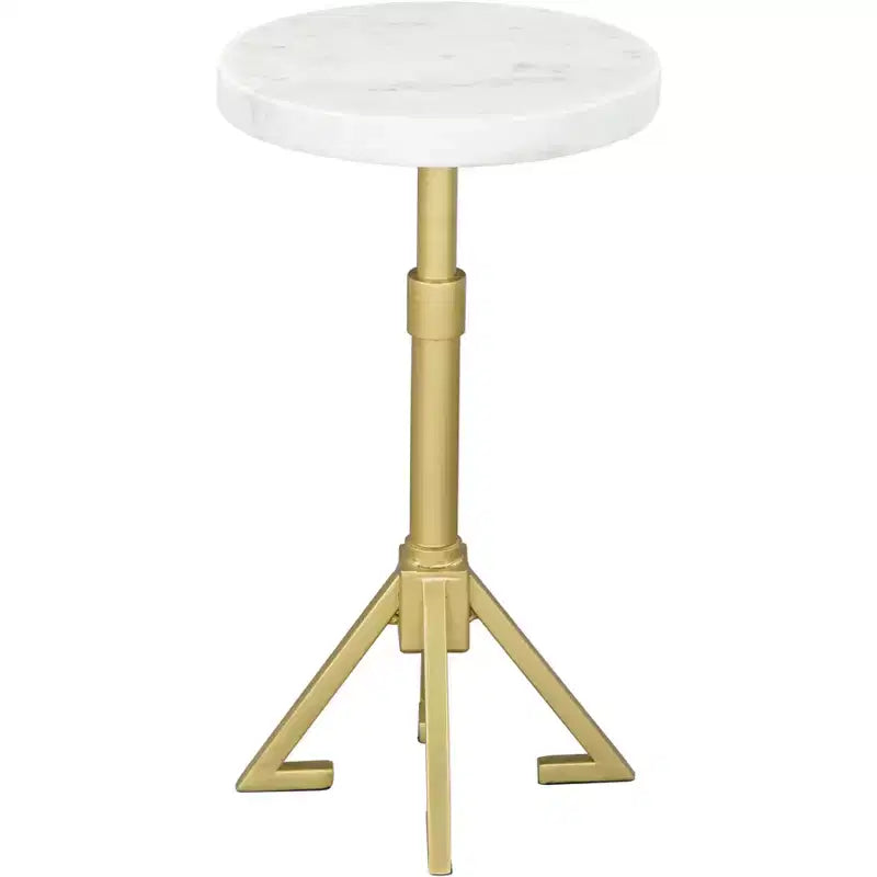 Table d'appoint Marbre Blanc, Cadre Rond en Fer Moderne, Finition Dorée, 56 cm Hauteur, 28 cm Largeur, Capacité 20 kg