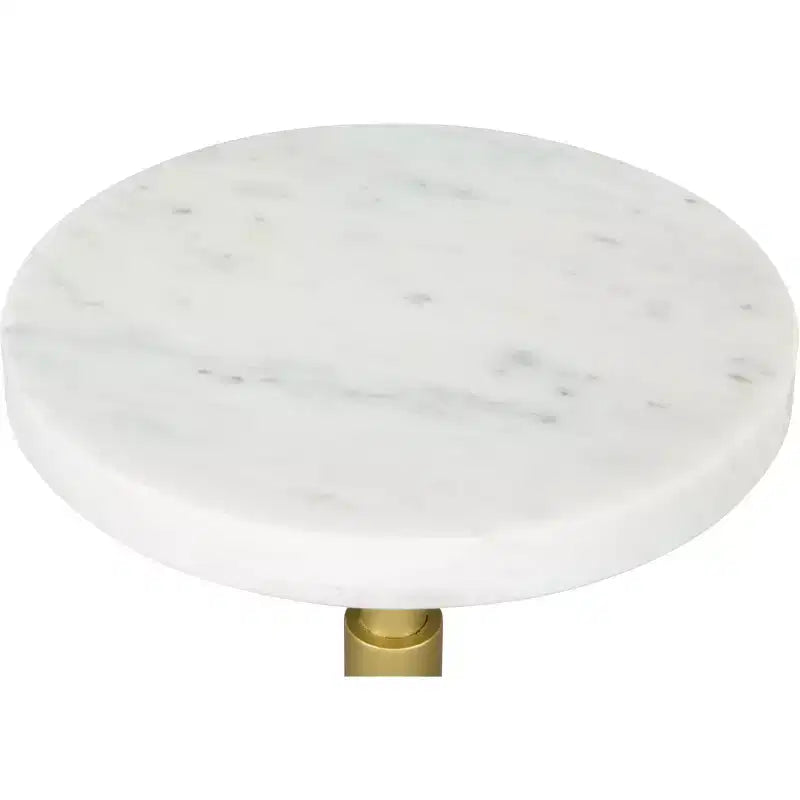 Table d'appoint Marbre Blanc, Cadre Rond en Fer Moderne, Finition Dorée, 56 cm Hauteur, 28 cm Largeur, Capacité 20 kg
