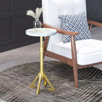 Table d'appoint Marbre Blanc, Cadre Rond en Fer Moderne, Finition Dorée, 56 cm Hauteur, 28 cm Largeur, Capacité 20 kg