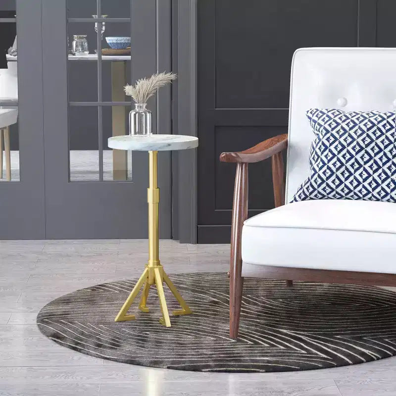 Table d'appoint Marbre Blanc, Cadre Rond en Fer Moderne, Finition Dorée, 56 cm Hauteur, 28 cm Largeur, Capacité 20 kg