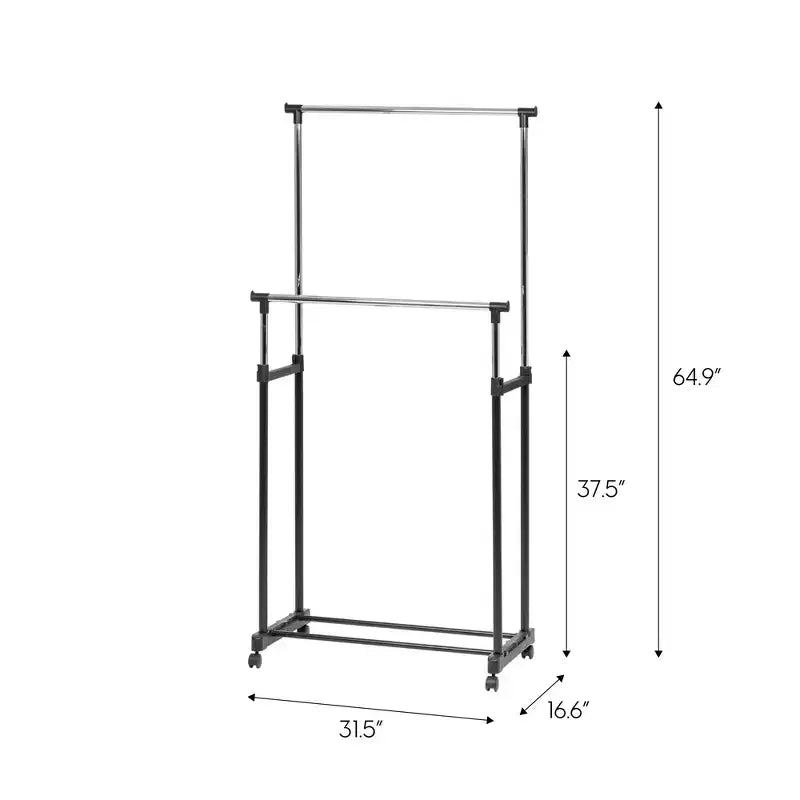 Portant à vêtements réglable en métal, tringle à vêtements avec roulettes