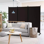 Paravent pliable à 3 panneaux 183 cm sur roulettes verrouillables, Noir/Marron/Gris/Blanc