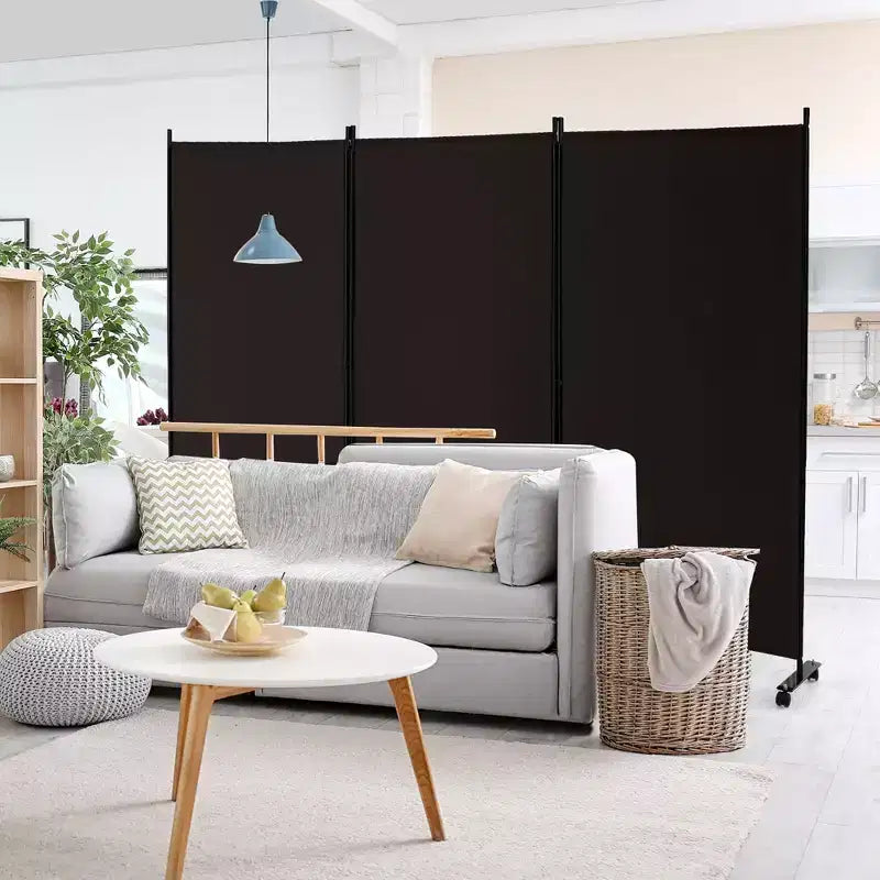 Paravent pliable à 3 panneaux 183 cm sur roulettes verrouillables, Noir/Marron/Gris/Blanc