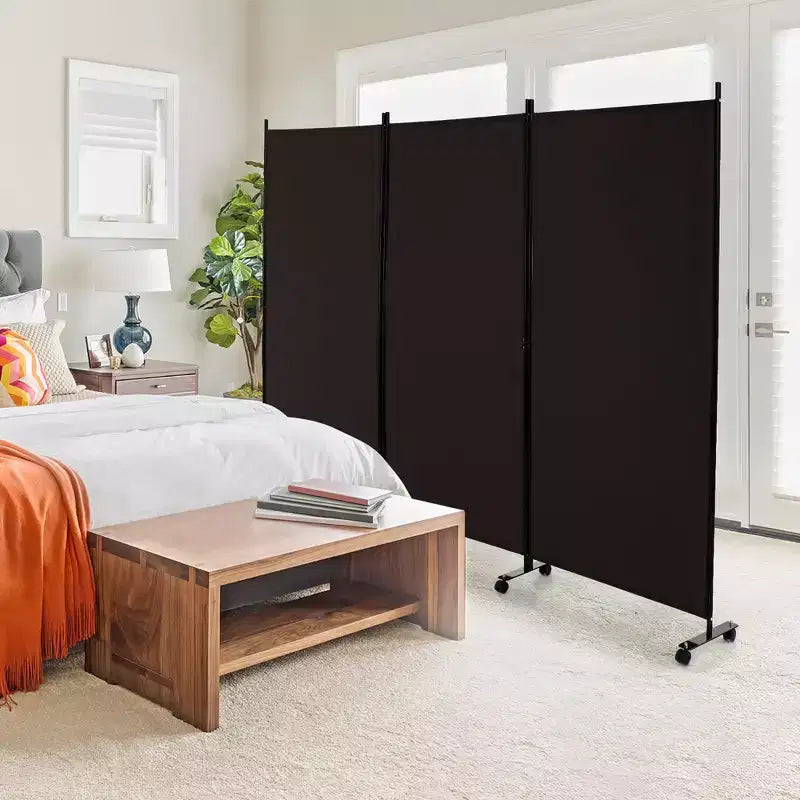 Paravent pliable à 3 panneaux 183 cm sur roulettes verrouillables, Noir/Marron/Gris/Blanc
