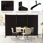 Paravent pliable à 3 panneaux 183 cm sur roulettes verrouillables, Noir/Marron/Gris/Blanc