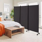 Paravent pliable à 3 panneaux 183 cm sur roulettes verrouillables, Noir/Marron/Gris/Blanc