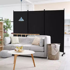 Paravent pliable à 3 panneaux 183 cm sur roulettes verrouillables, Noir/Marron/Gris/Blanc