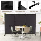 Paravent pliable à 3 panneaux 183 cm sur roulettes verrouillables, Noir/Marron/Gris/Blanc