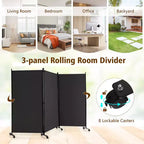 Paravent pliable à 3 panneaux 183 cm sur roulettes verrouillables, Noir/Marron/Gris/Blanc
