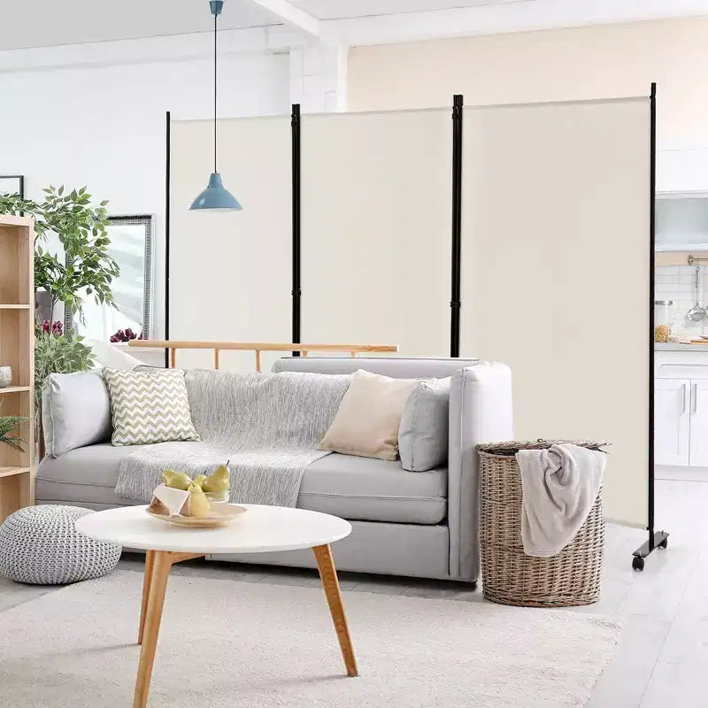 Paravent pliable à 3 panneaux 183 cm sur roulettes verrouillables, Noir/Marron/Gris/Blanc